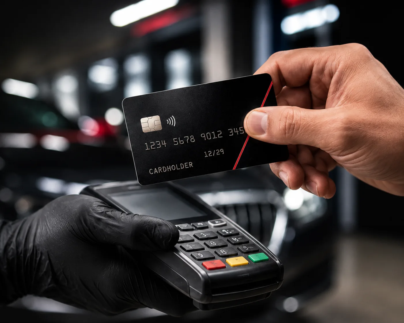 Paying for car service by card at Grandix Auto Service